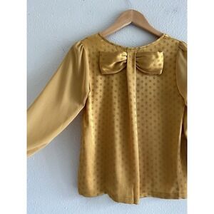 Chloe K Mustard Yellow Polka Dot Satin Bow Back Size XS Coquette Preppy